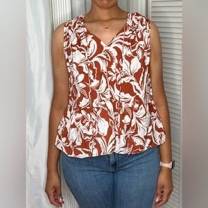 Smocked Tank Top Rust Floral V-Neck Tie Front ✨Lightly Loved✨